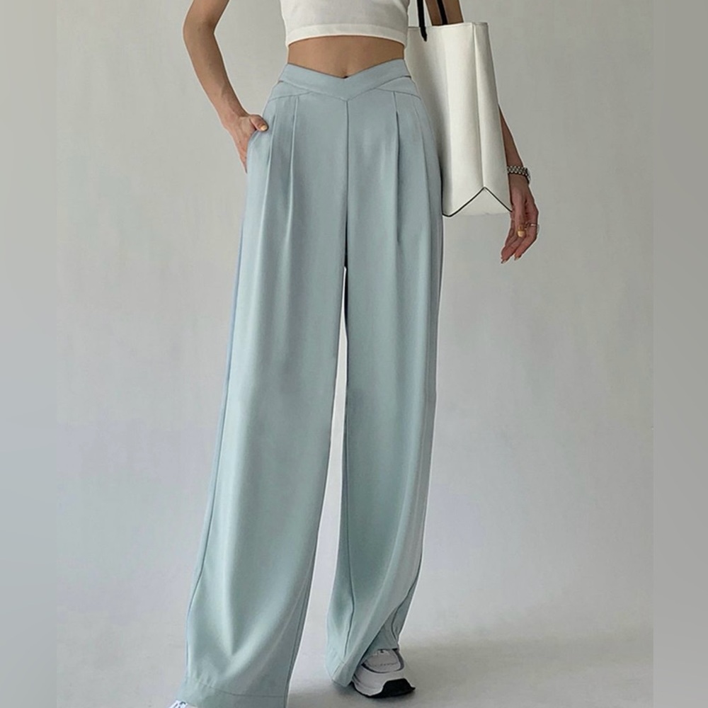 Commense Pleated wide leg blue mint color pants